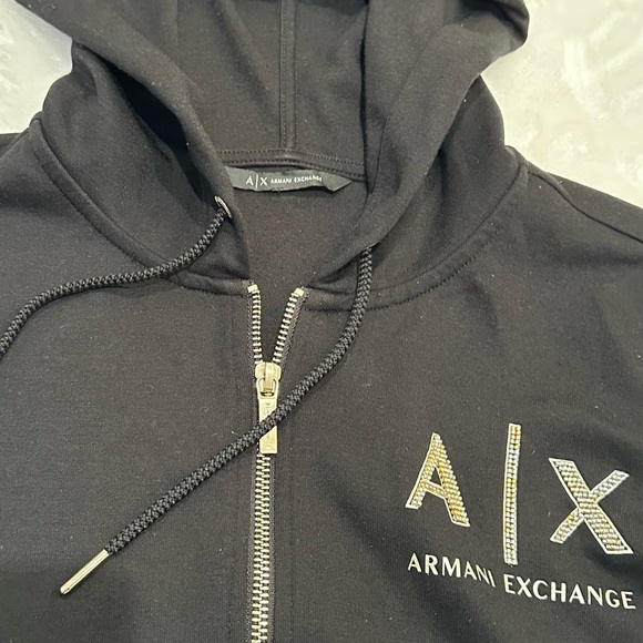 Authentic Unisex Armani Exchange Black and Gold Zip Up Sweater with Logo - Picture 6 of 16